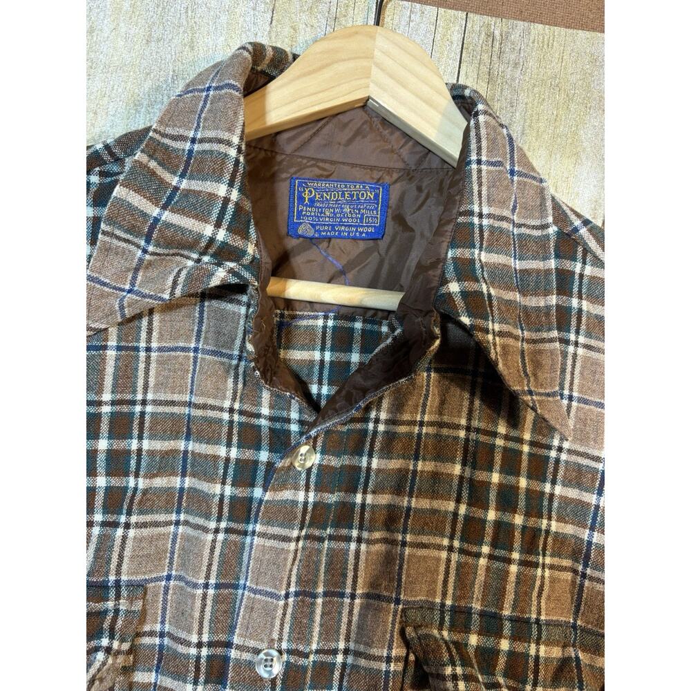 Vintage Distressed Pendleton wool flannel shirt brown 15-1/2 Medium